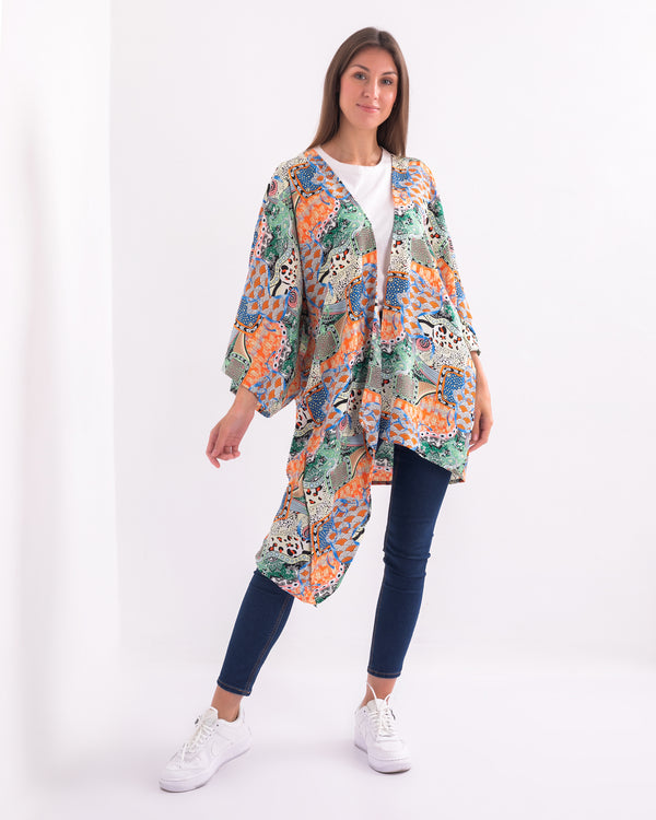 Elegance Unveiled Curved Kimono - Wavy Orange