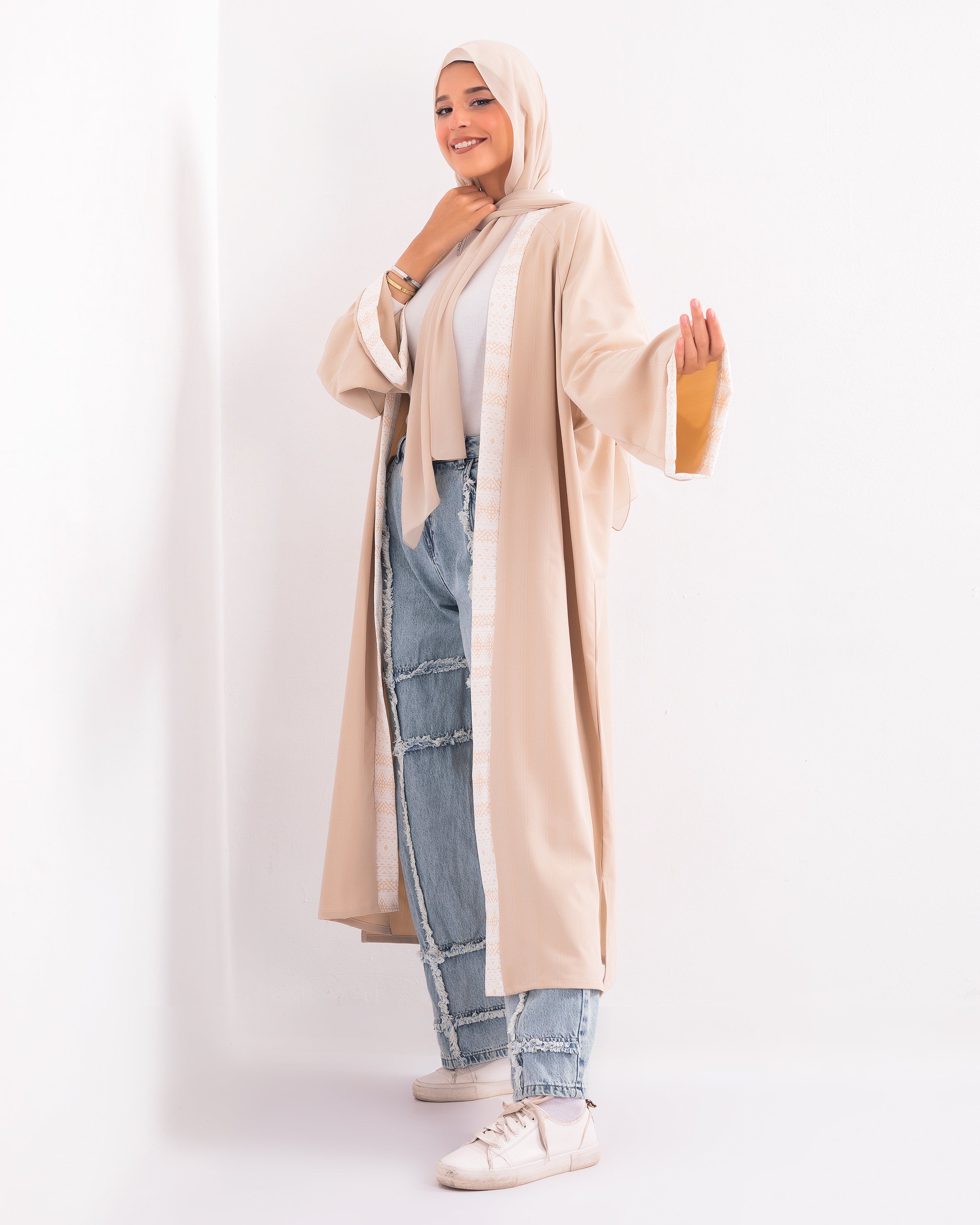 Modern Elegance Modist Kimono - Strips Beige & SM beige