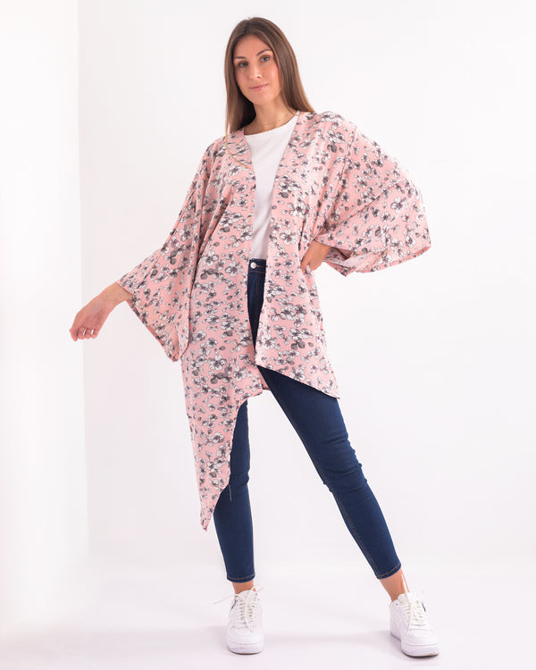 Elegance Unveiled Curved Kimono - Grey Pink