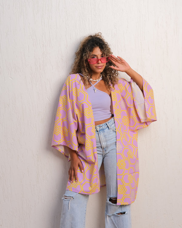 Summer Serenity Gems Kimono - Purple Yellow