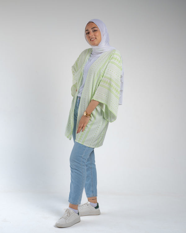 Strips Night & Day Kimono in Lime Green