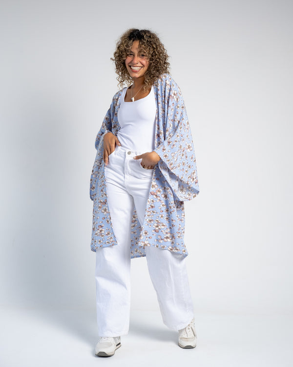 Floral Pattern Night & Day Kimono  in Baby Blue